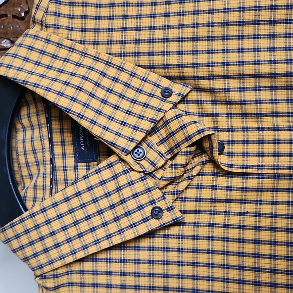 Arrow, Men's gold plaid shirt, long sleeves, like new, Sz L/G - Picture 4 of 8